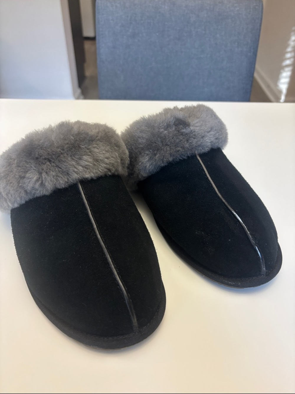 UGG Gray Shearling-Lined Mule Slippers